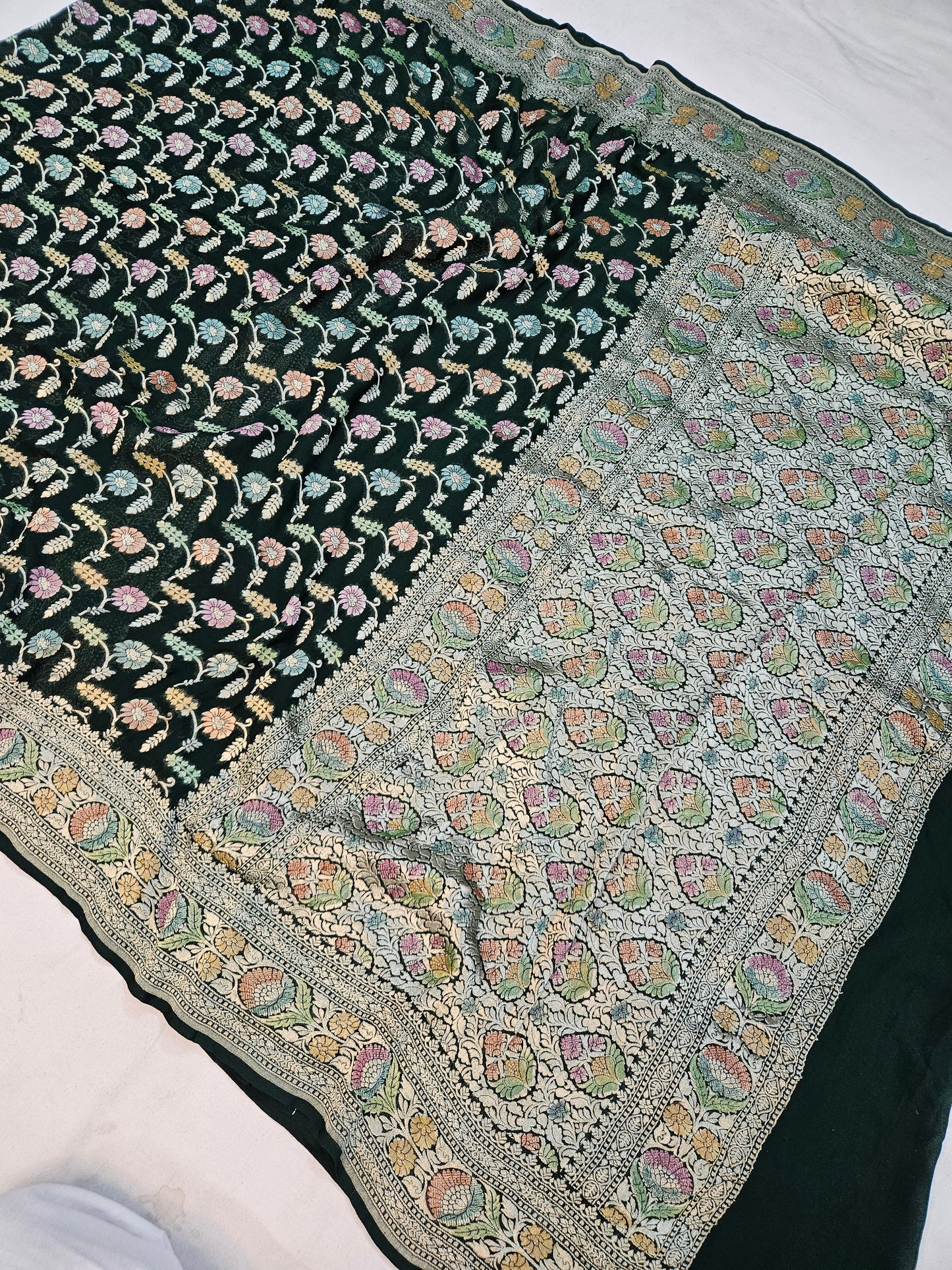 pure georgette silk banarasi handbrush work woven tested zari saree