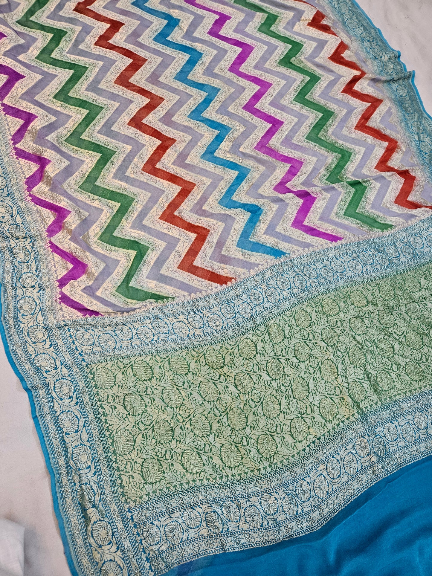 pure georgette silk banarasi handbrush work woven tested zari saree