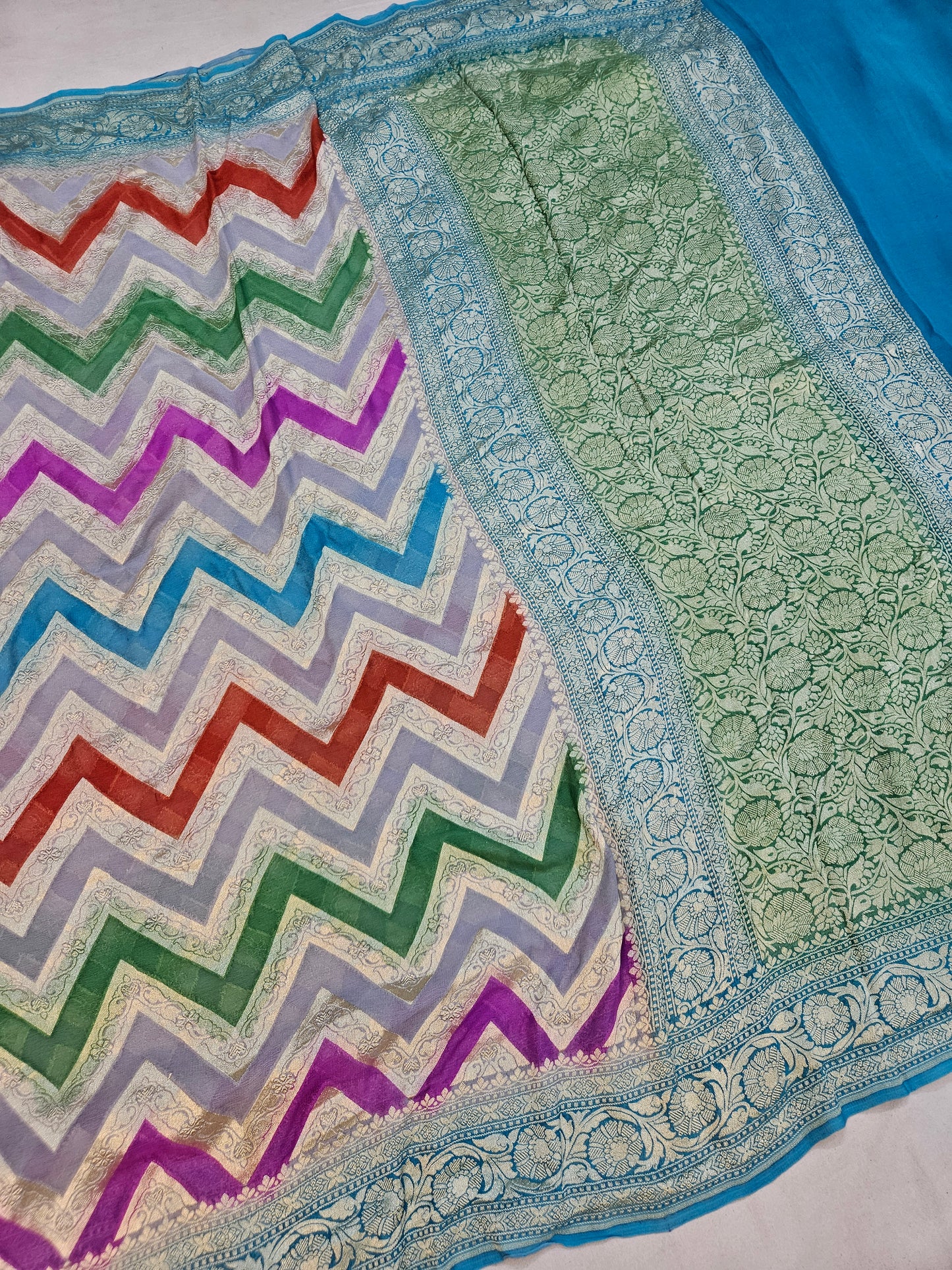 pure georgette silk banarasi handbrush work woven tested zari saree