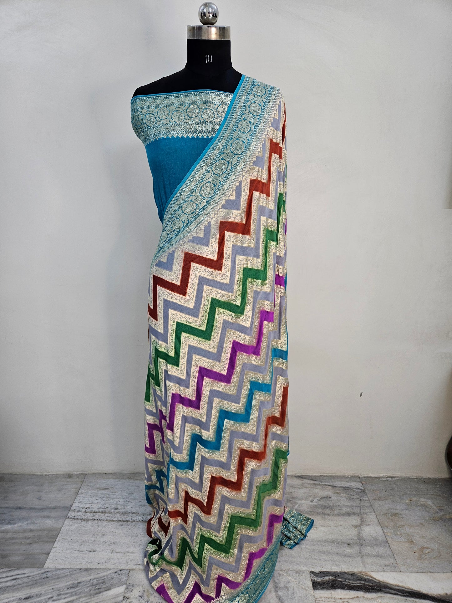 pure georgette silk banarasi handbrush work woven tested zari saree