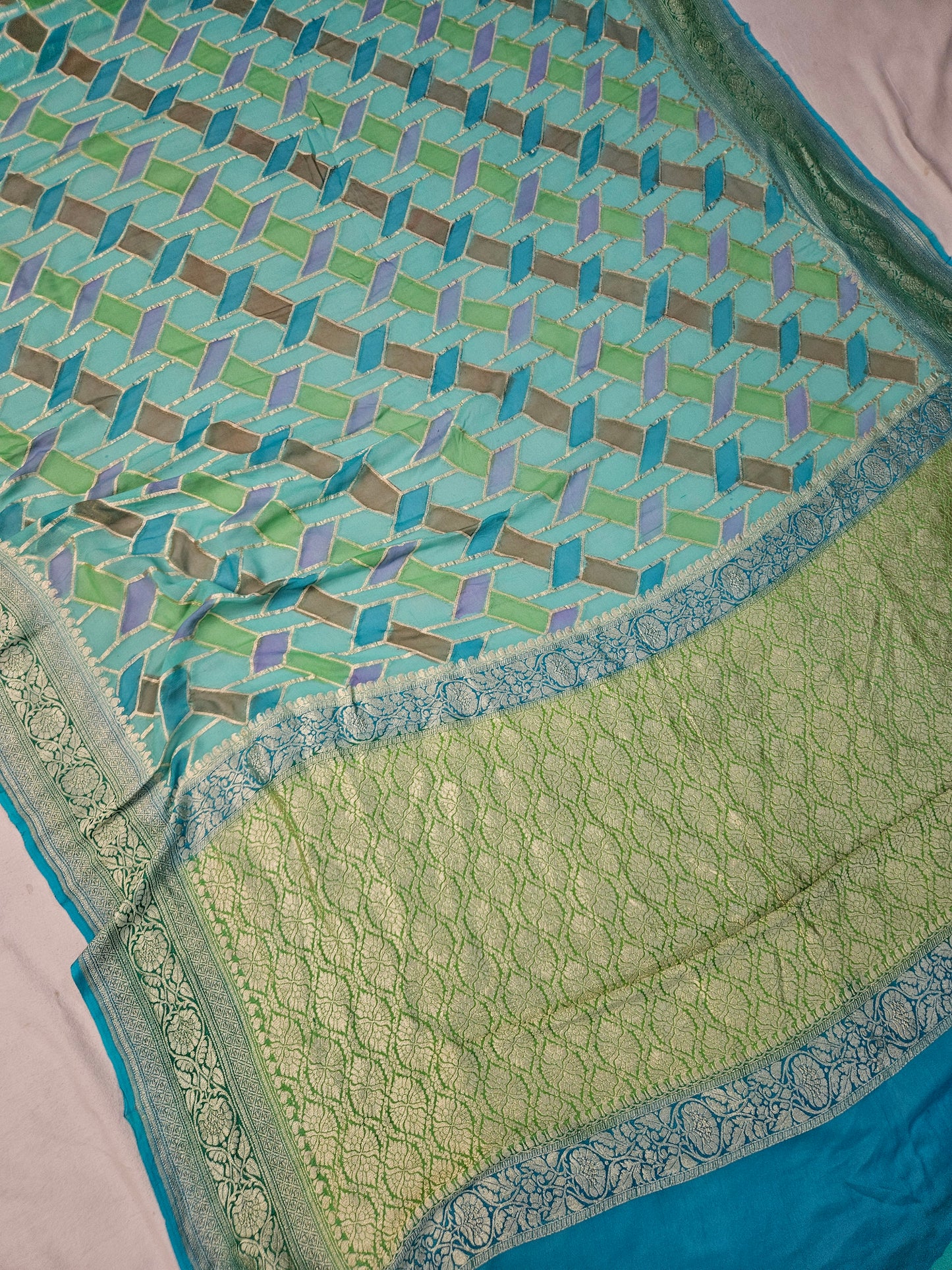 pure georgette silk banarasi handbrush work woven tested zari saree