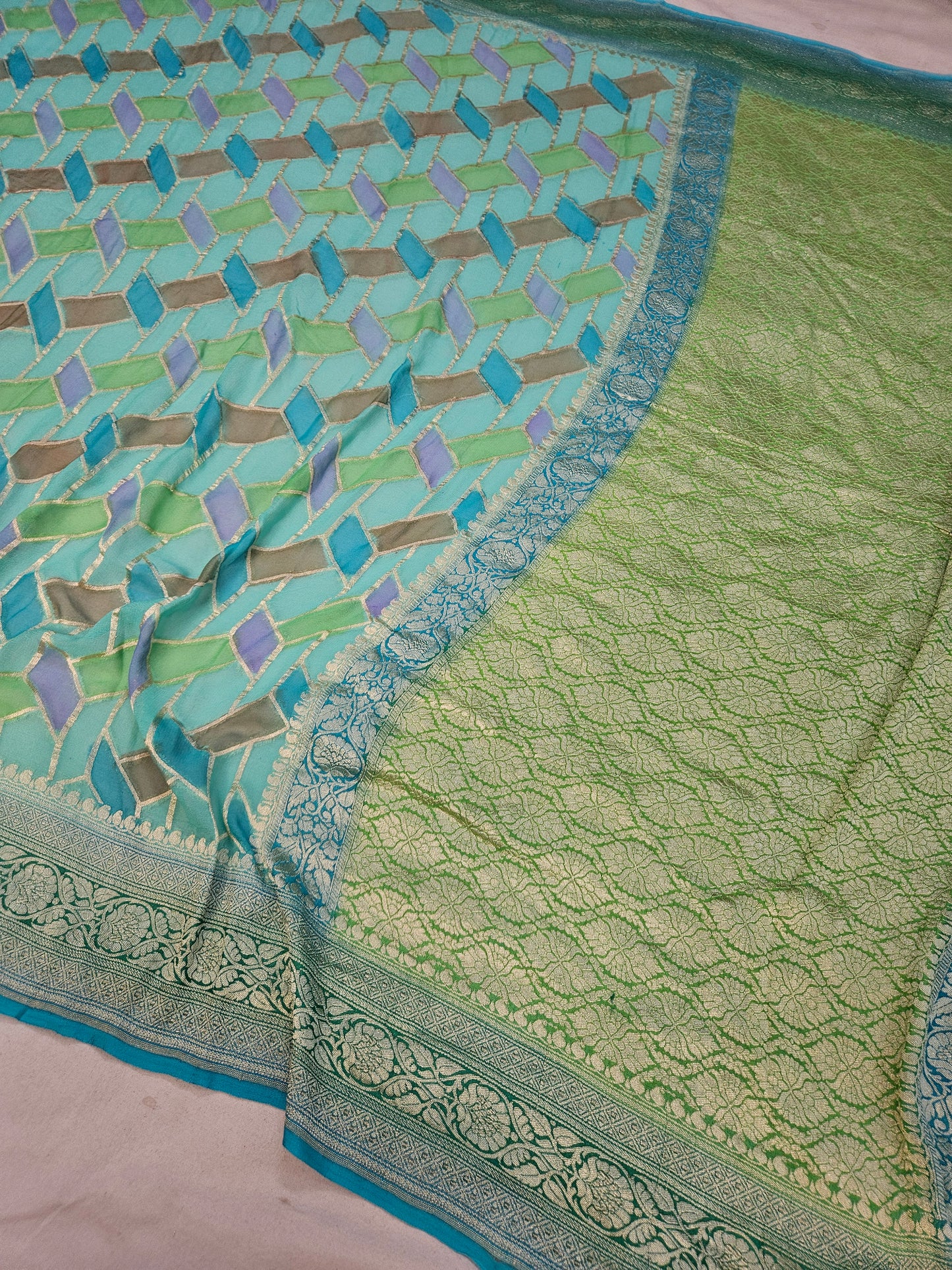 pure georgette silk banarasi handbrush work woven tested zari saree