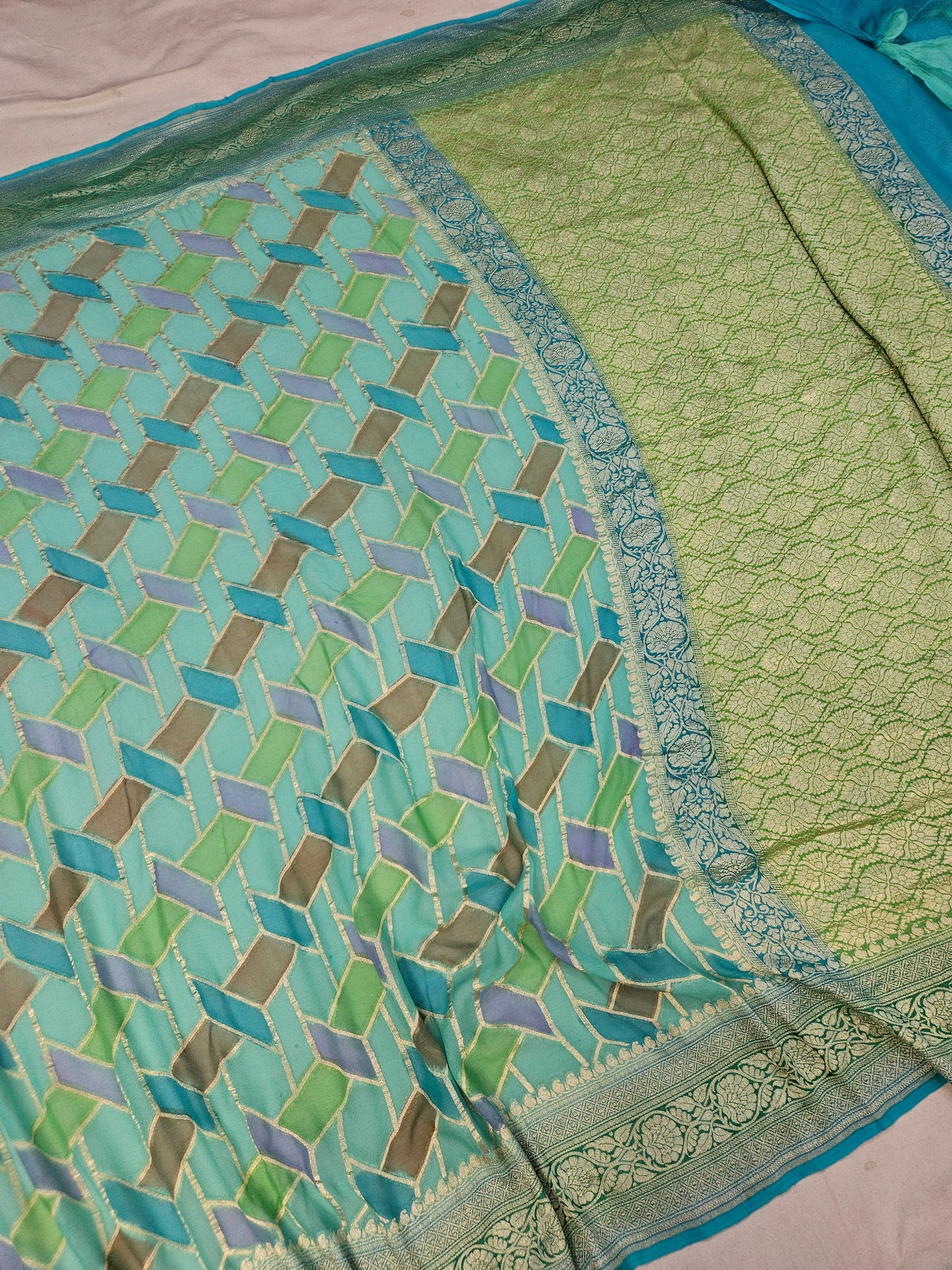 pure georgette silk banarasi handbrush work woven tested zari saree