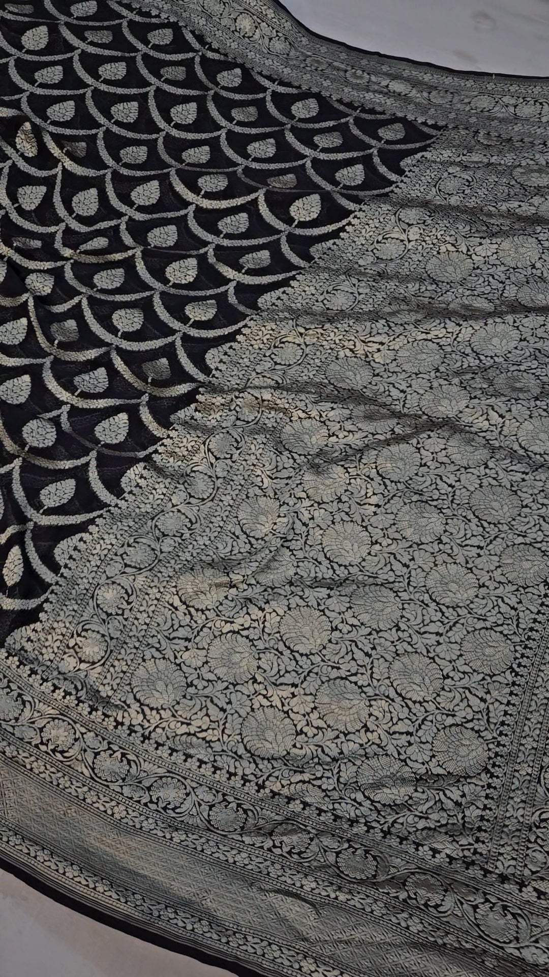 pure georgette silk jaal buta woven tested zari banarasi saree in Premium black