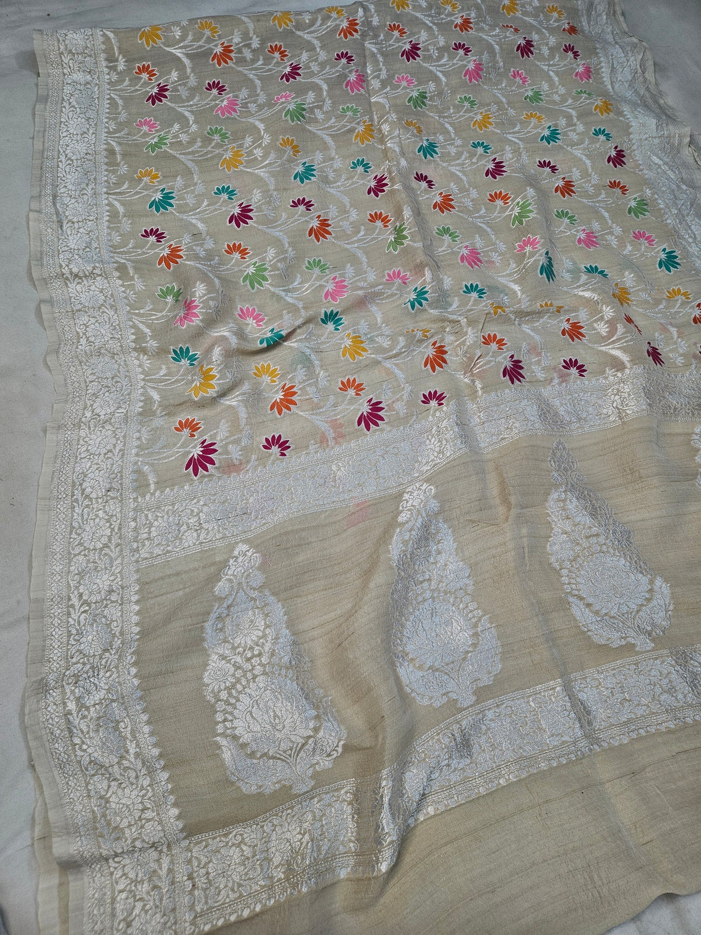 pure natural tussar silk banarasi meena woven saree