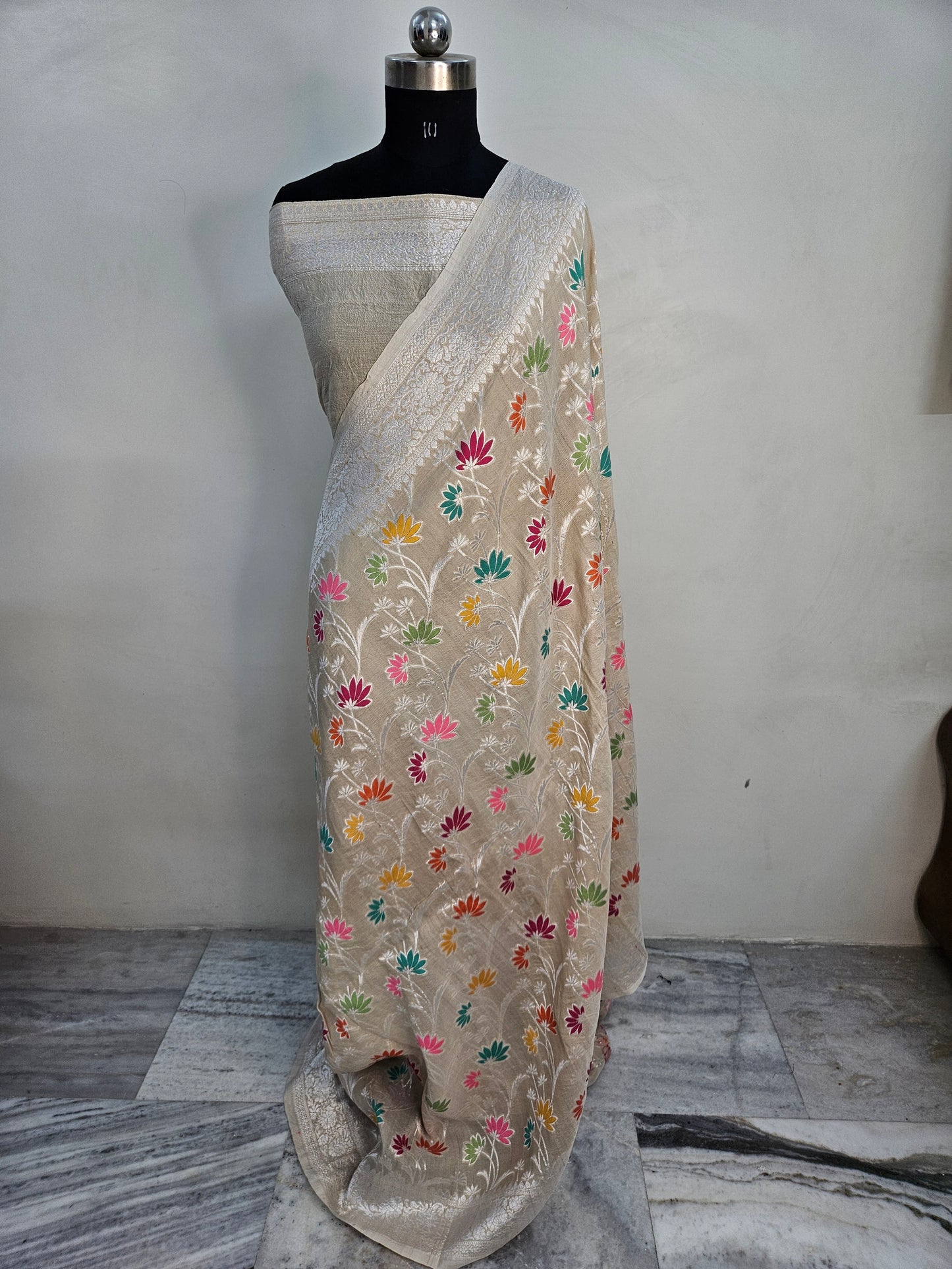 pure natural tussar silk banarasi meena woven saree