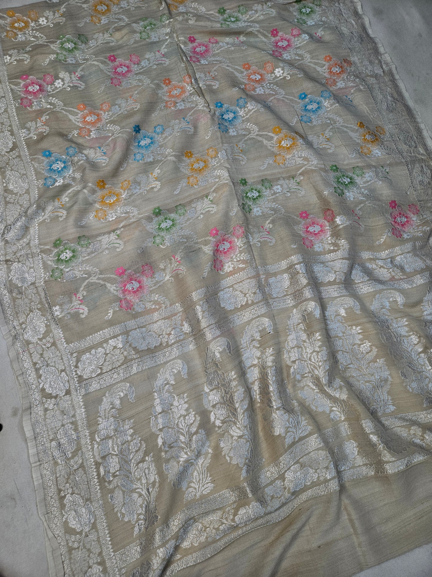 pure natural tussar silk banarasi meena woven saree