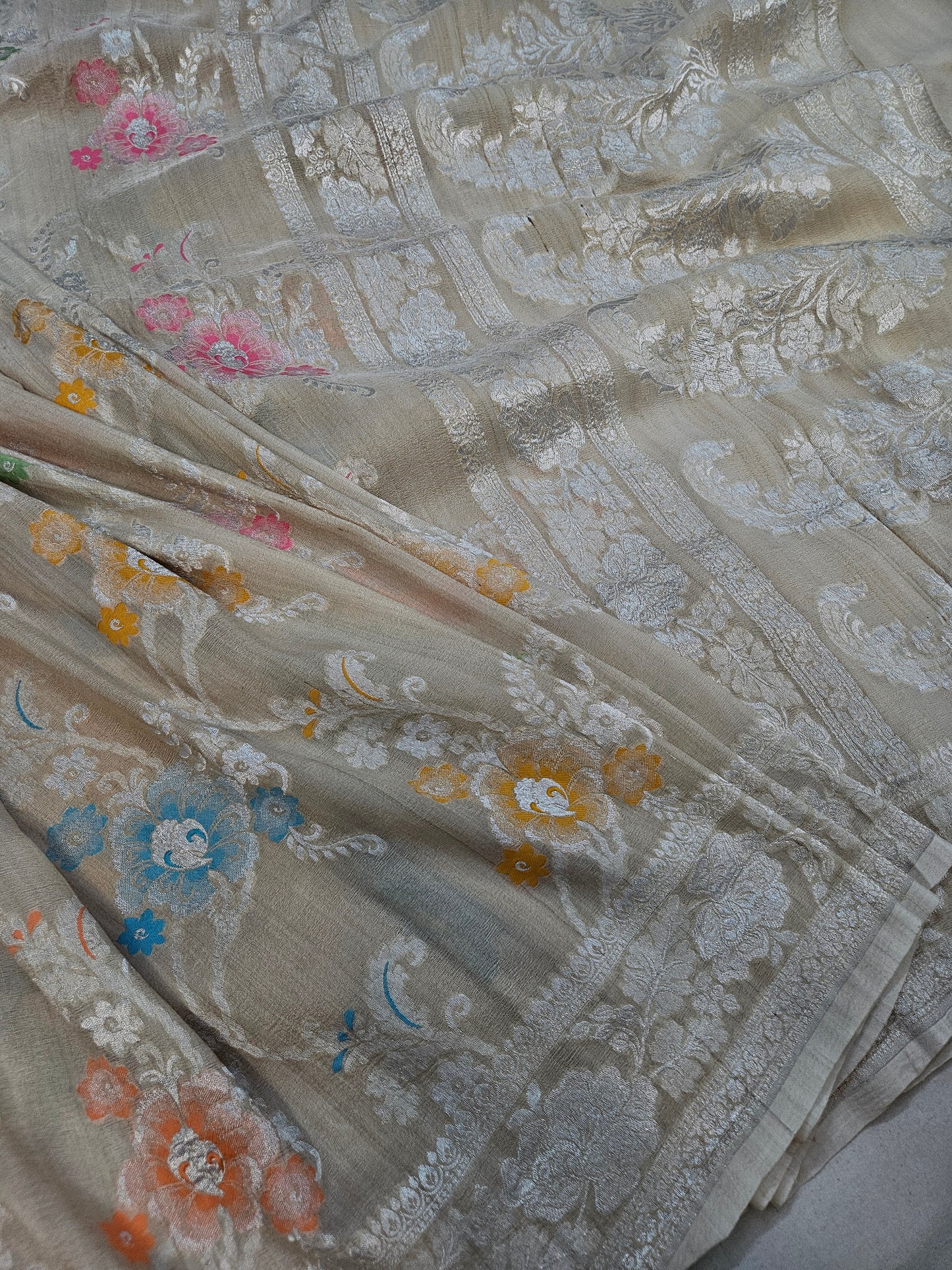 pure natural tussar silk banarasi meena woven saree