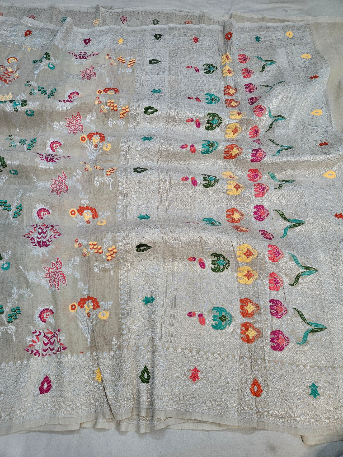 pure tussar silk banarasi meena woven saree in Tussar natural