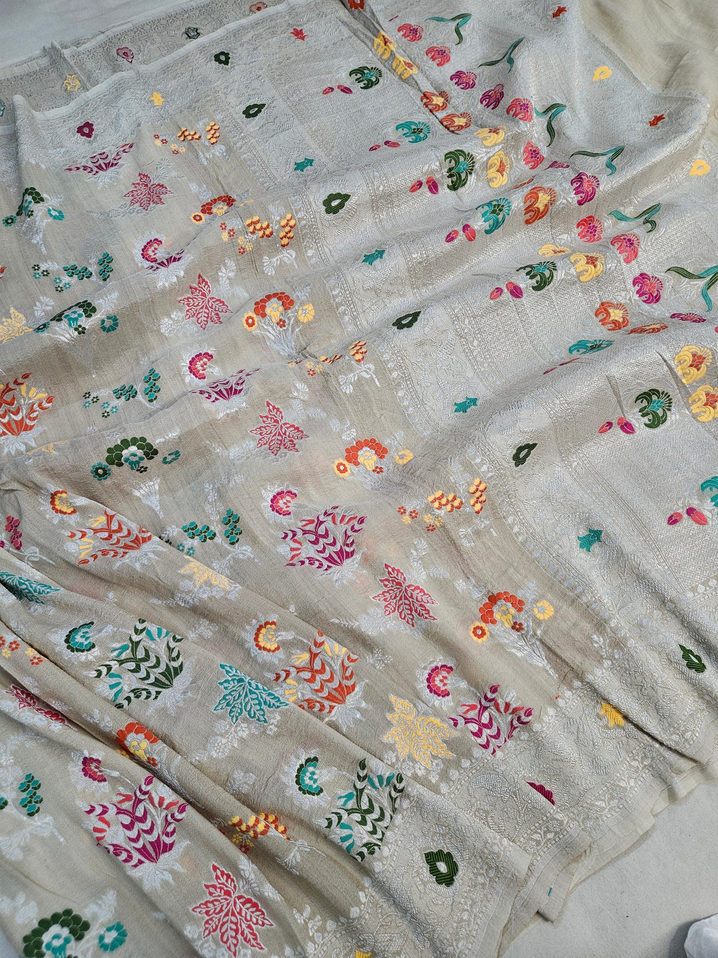 pure tussar silk banarasi meena woven saree in Tussar natural