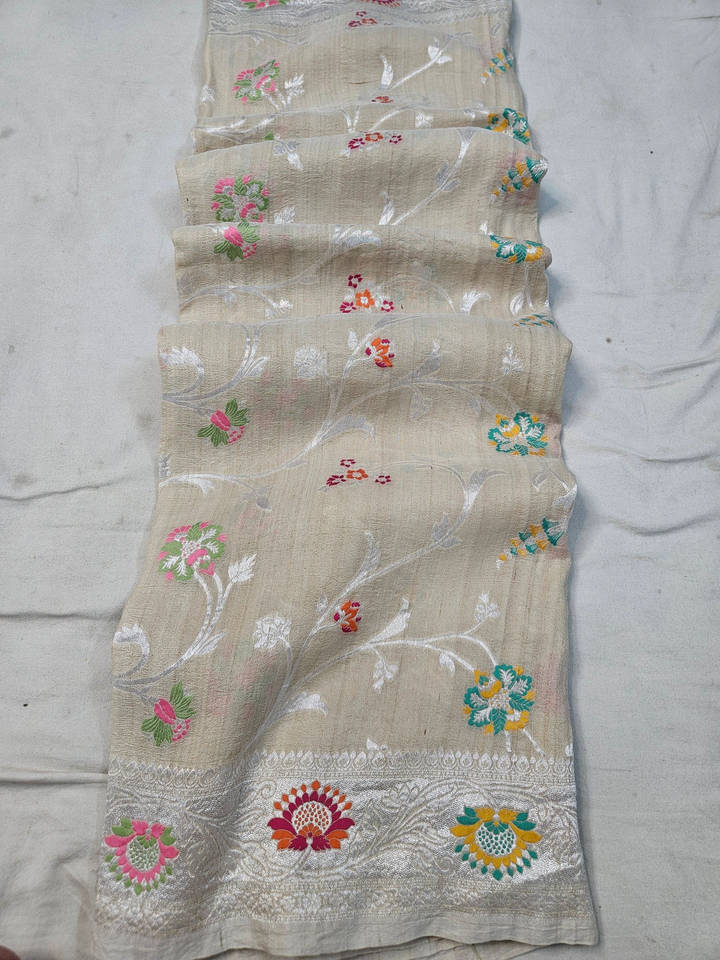 pure tussar silk banarasi meena woven saree in Natural cream 