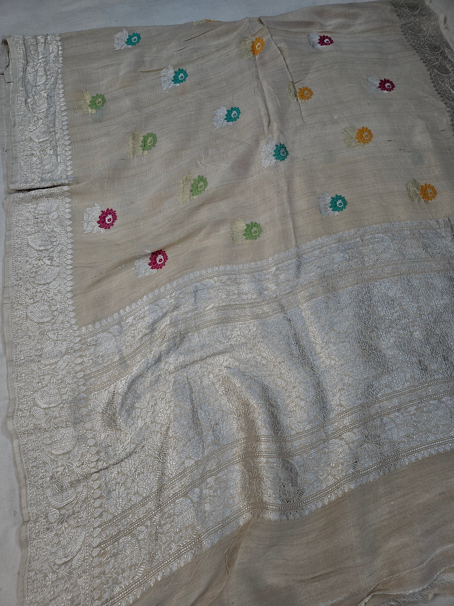 pure tussar silk handloom banarasi meena woven saree in Natural tussar