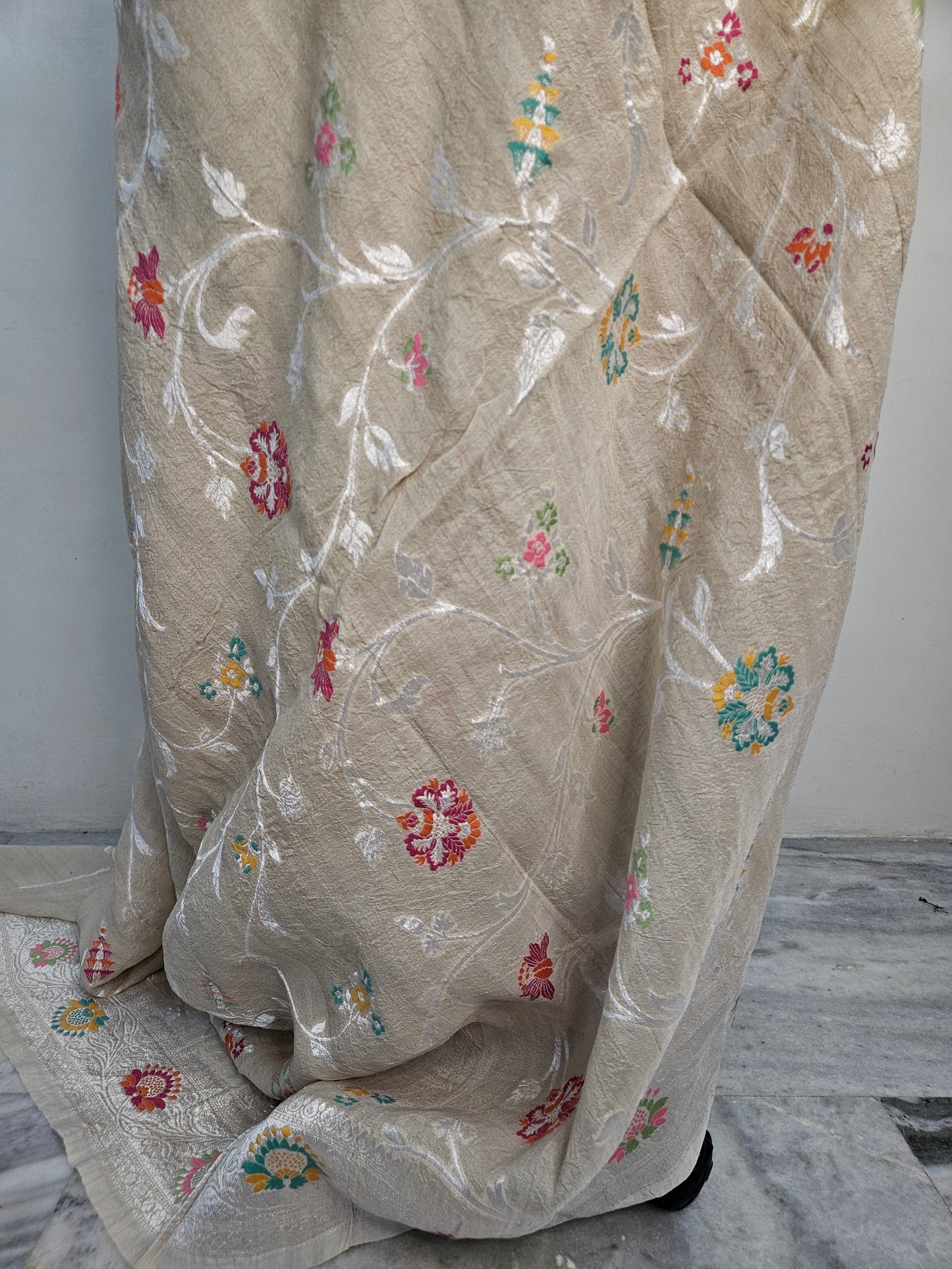 pure tussar silk banarasi meena woven saree in Natural cream 