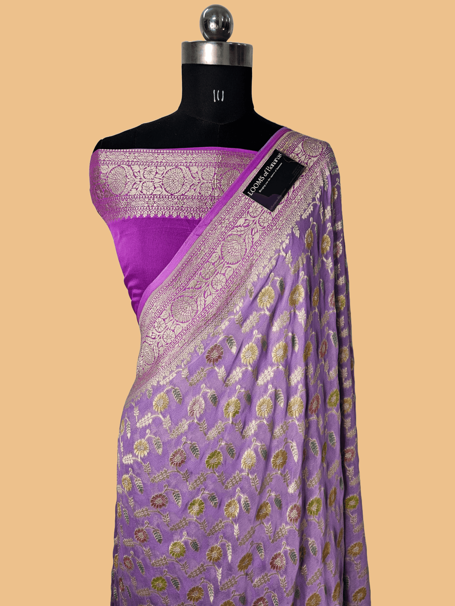 Pure Georgette Meena Hand Brush Work Banarasi Saree in Lavender