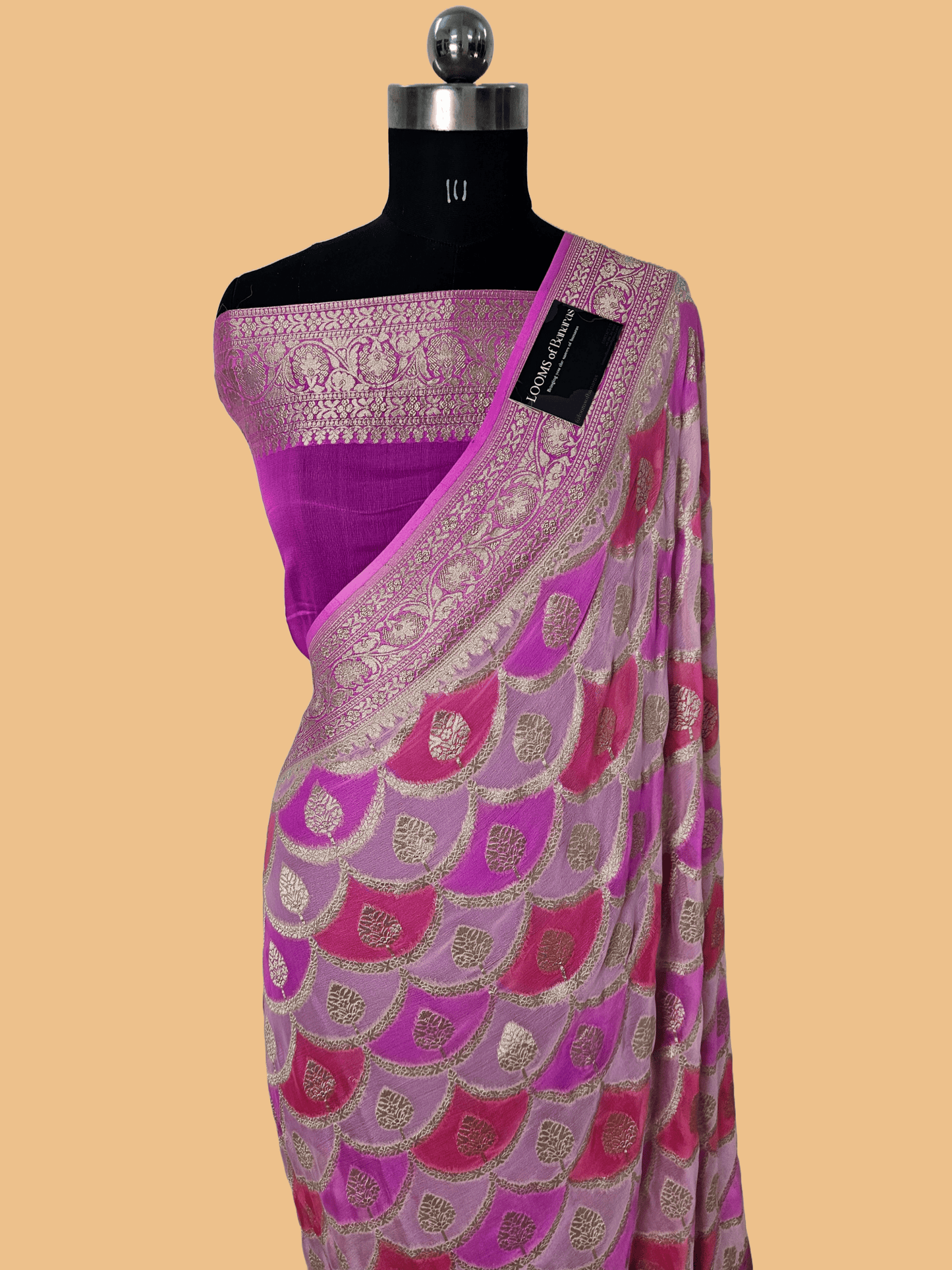 Pure Georgette Rangkat Syle Hand Brush Work Banarasi Saree in pink