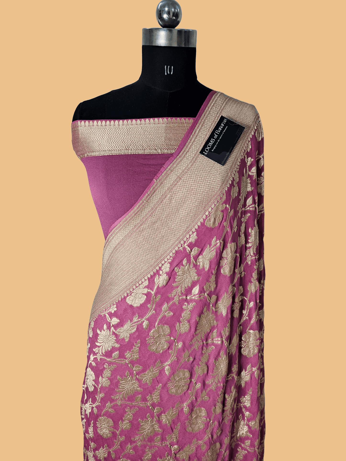 Pure Georgette Banarasi Saree weaving faux jaal nimzari in Tulip Pink