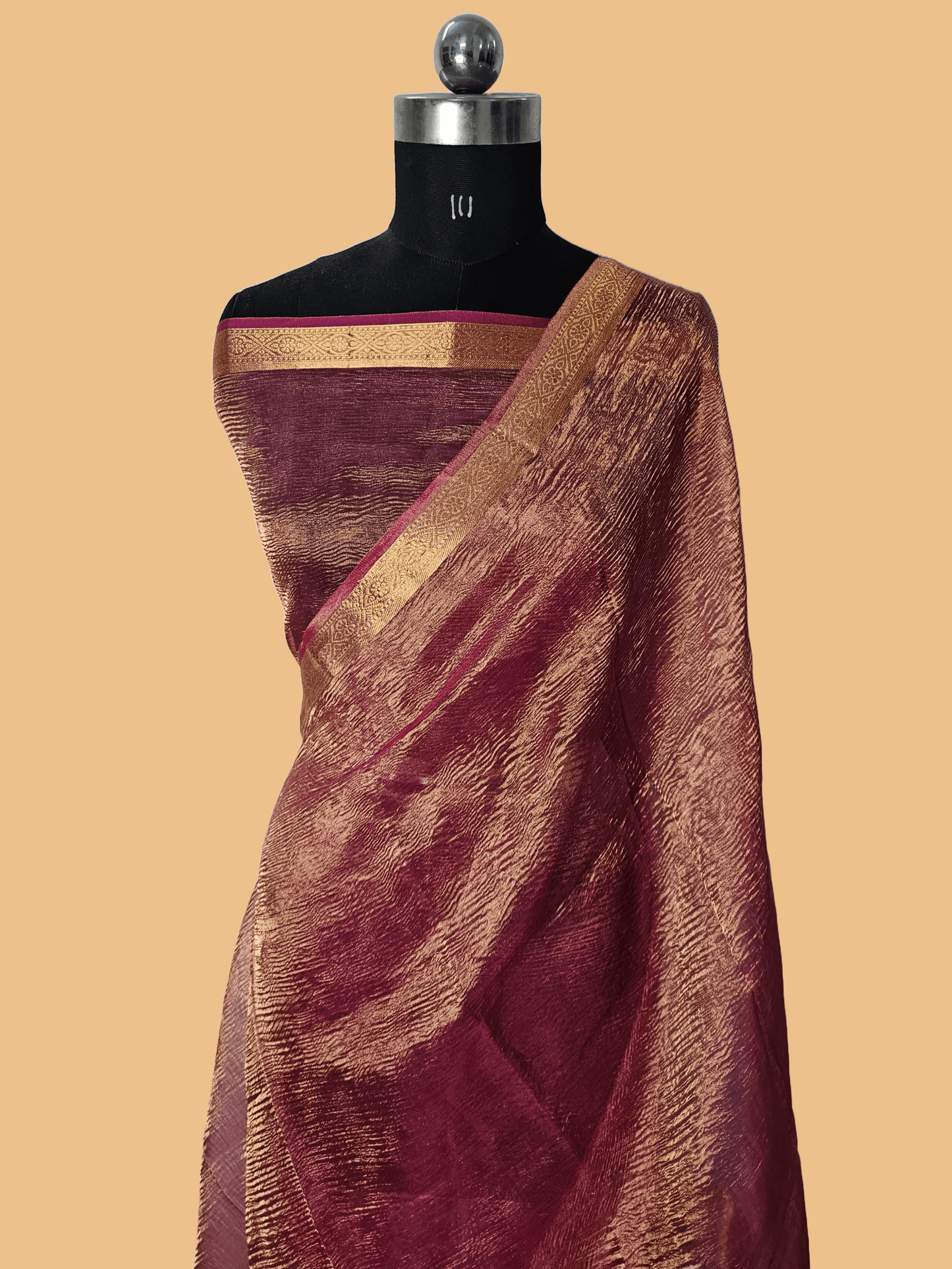 Pure Kora Tissue Crush aanchal border Banarasi Saree in Rani Pink