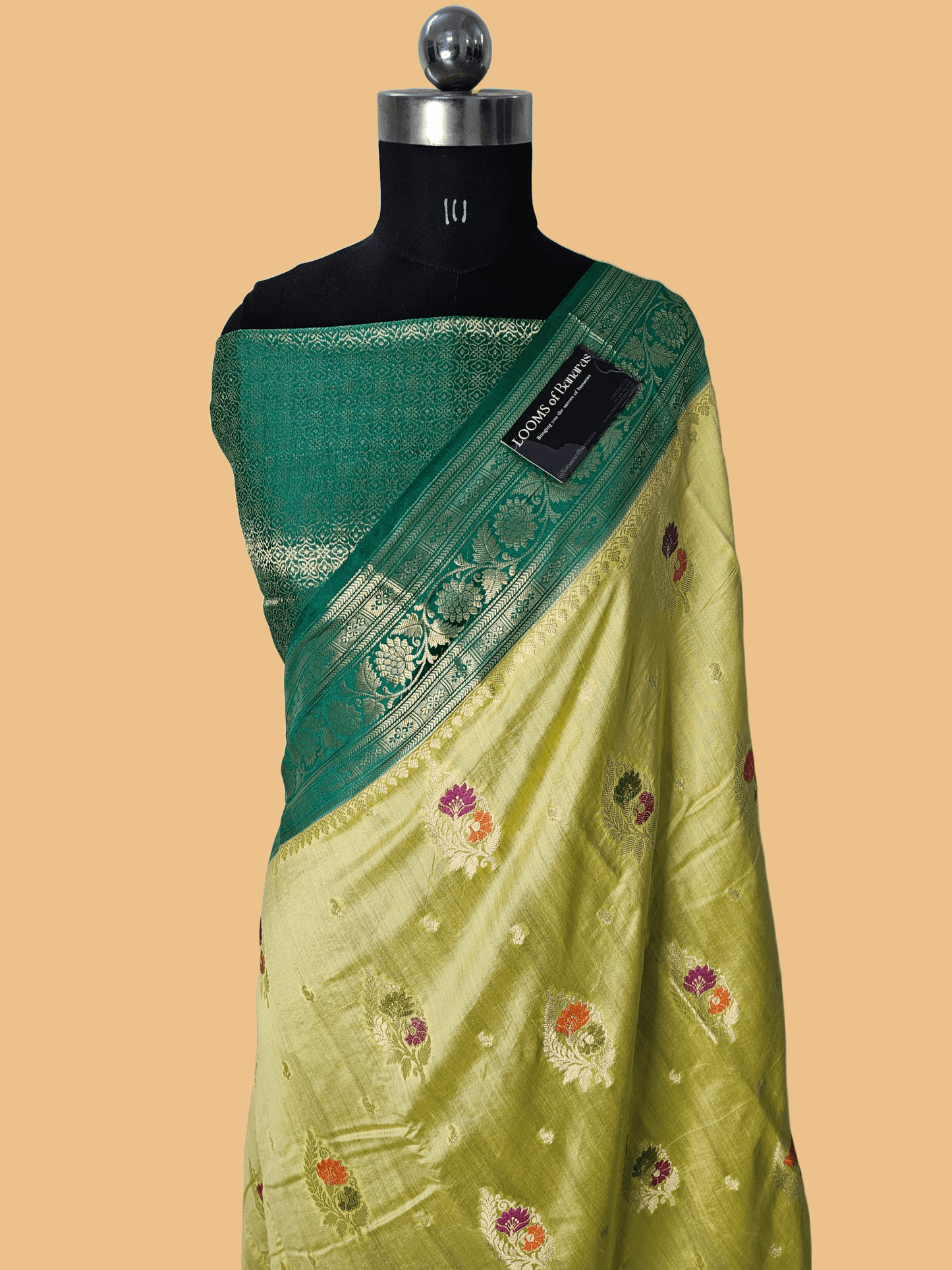 Pure Chiniya Silk Buta Weaving Banarasi Saree in lime