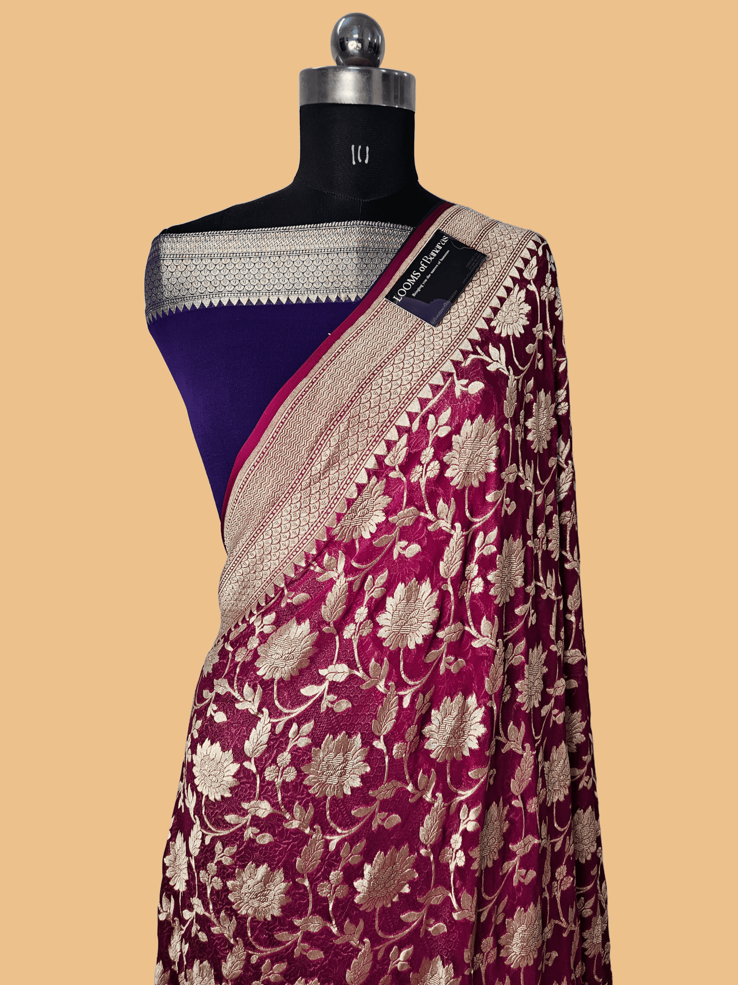 Pure Georgette Contrast Jungla Weaving Banarasi Saree in Rani Pink