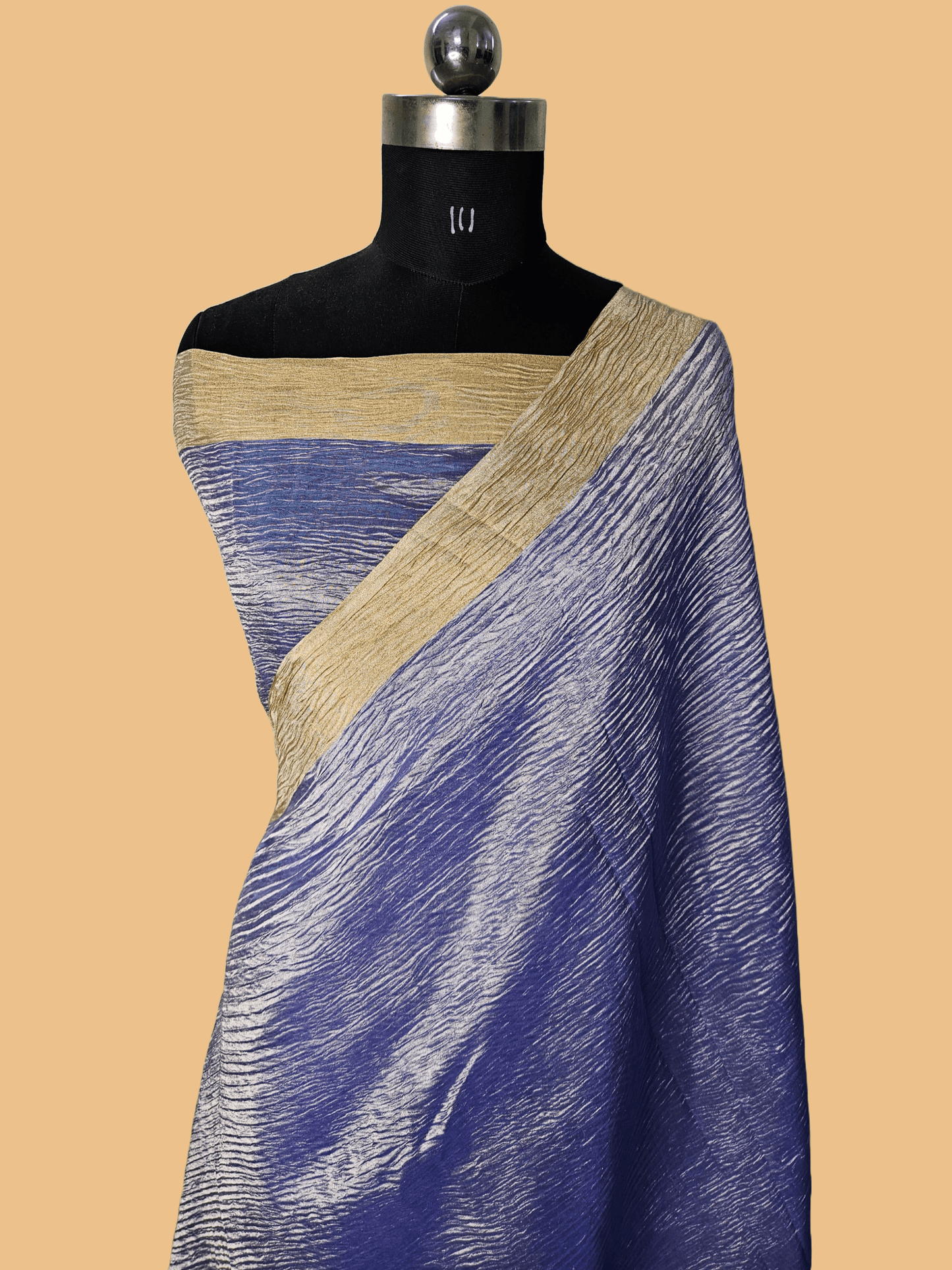 Pure Kora Tissue Crush aanchal border Banarasi Saree in Cloud Blue