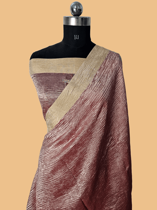 Pure Kora Tissue Crush aanchal border Banarasi Saree in Gaajri Pink