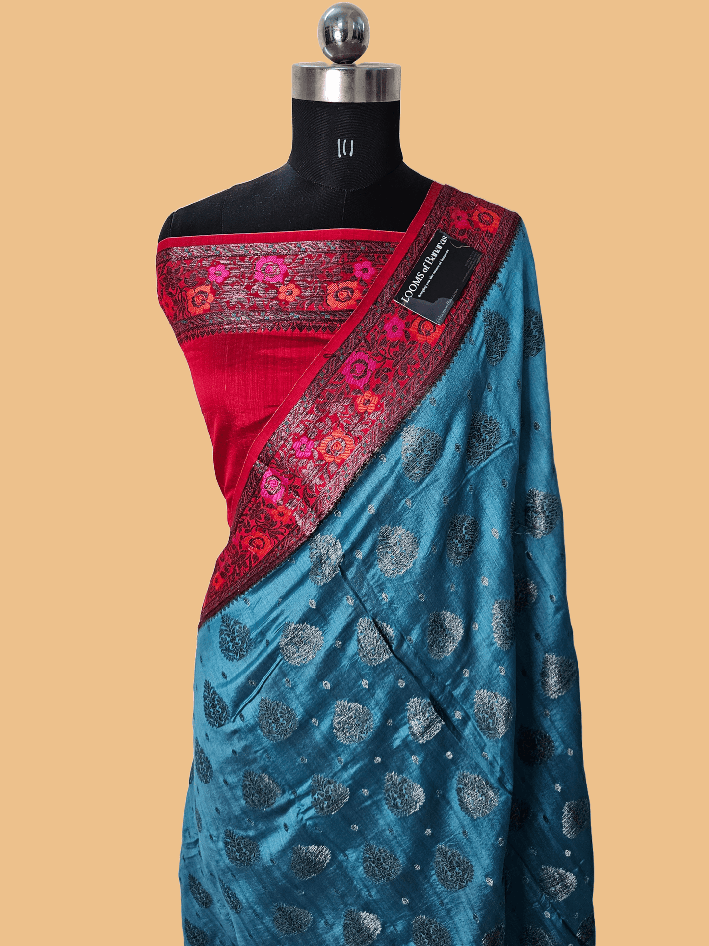 Pure Chiniya Silk Contrast Banarasi Saree in Dusty Blue