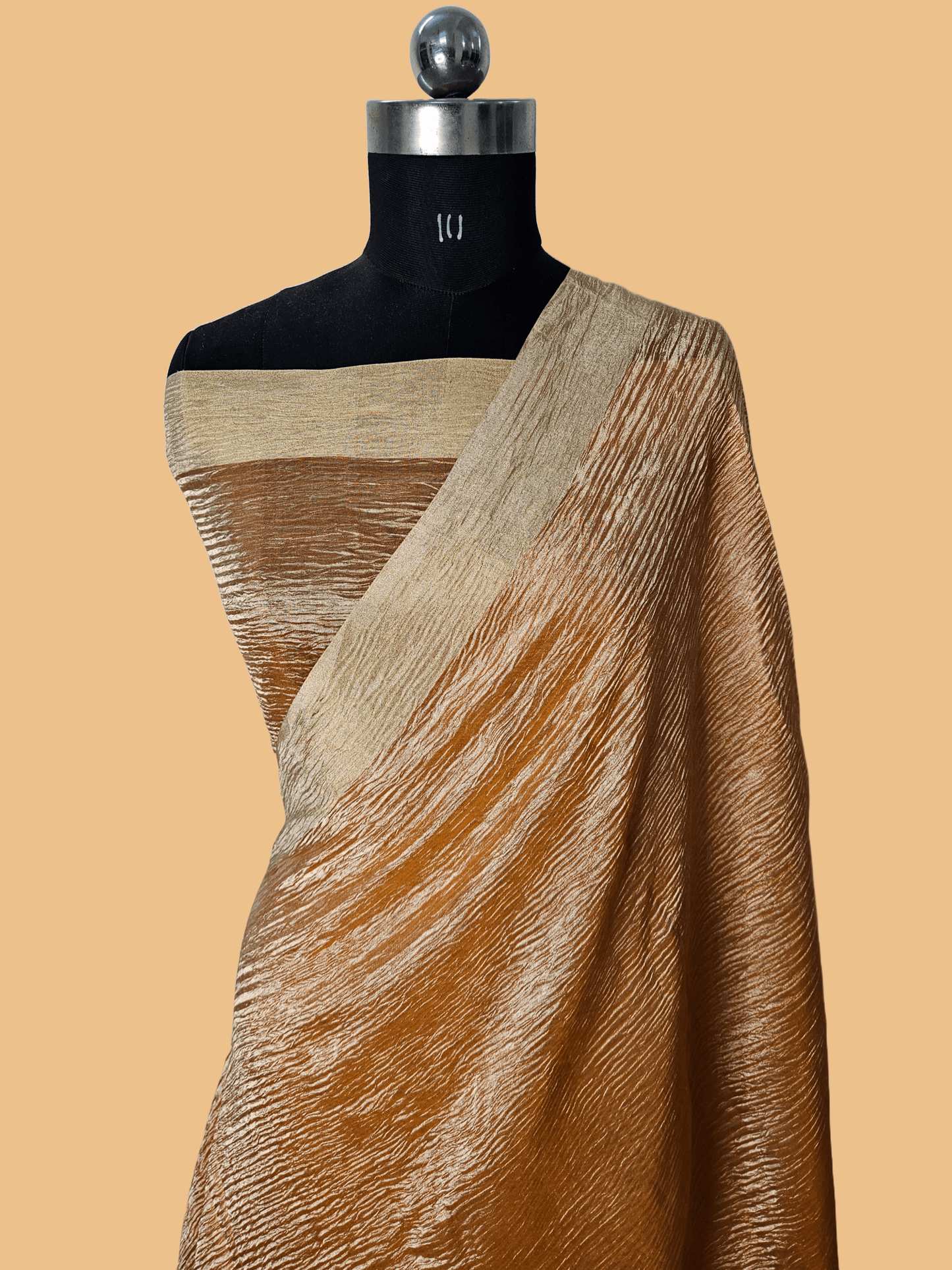 Pure Kora Tissue Crush aanchal border Banarasi Saree in Light Orange