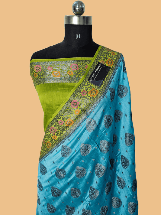 Pure Chiniya Silk Contrast Banarasi Saree in Sky Blue