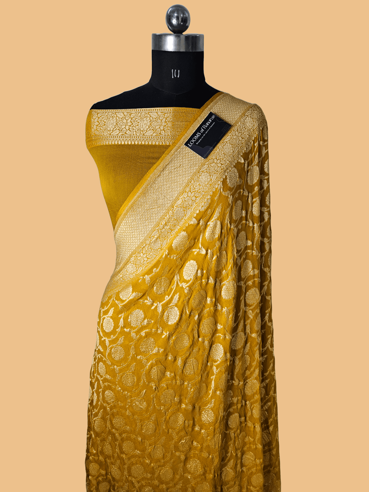 Pure Georgette Jungla Faux Nimzari Banarasi Saree in Bright Yellow