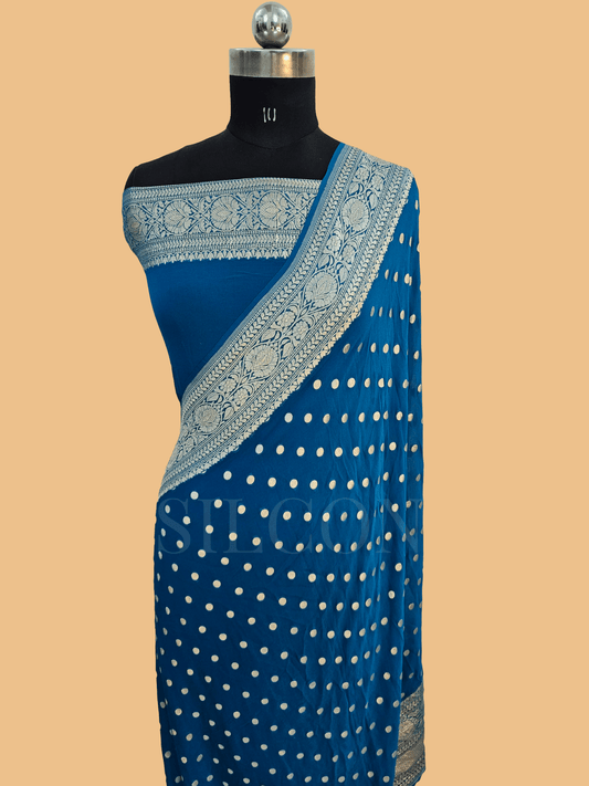 pure georgette silk buti woven tested zari banarasi saree in dusty blue