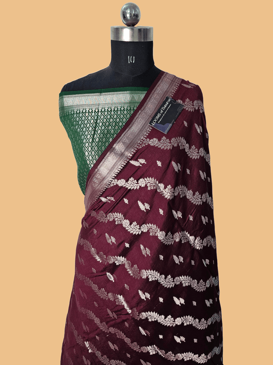 Pure Chiniya Silk Contrast Jaal Weaving Banarasi Saree in Maroon