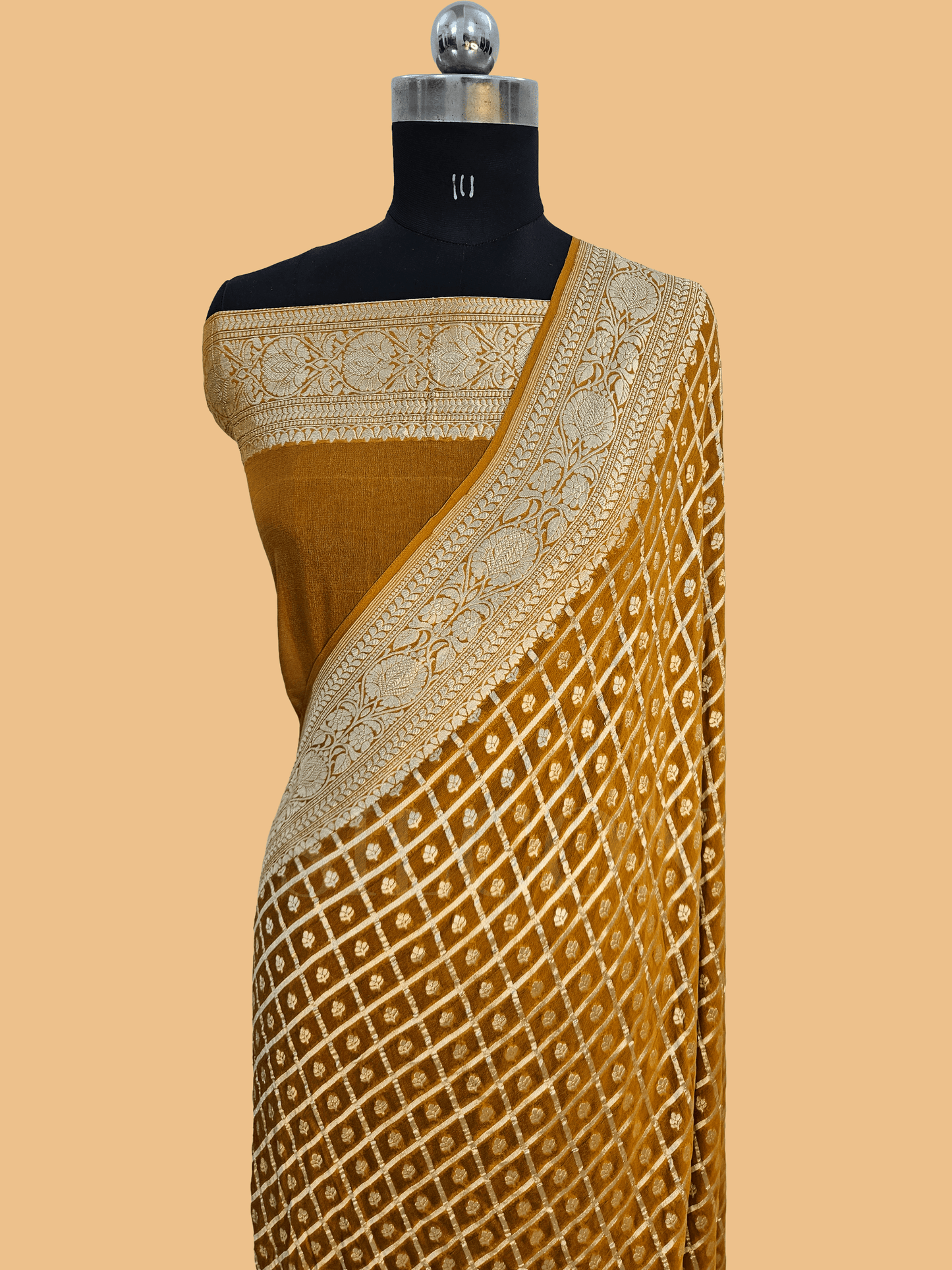 pure georgette silk square buti woven tested zari banarasi saree