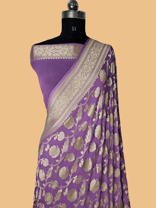 Pure Georgette Jungla Faux Nimzari Banarasi Saree in Purple