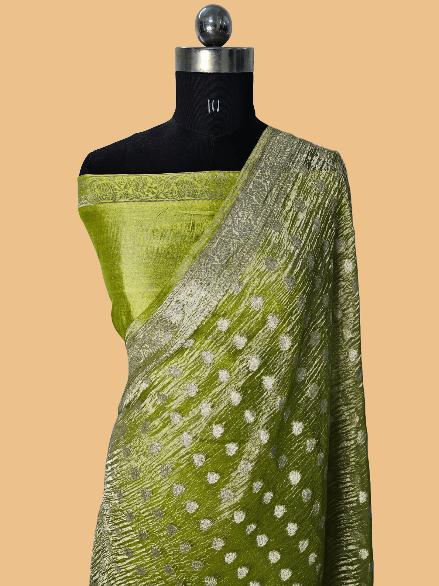 Pure Tissue Kora Banarasi Buti Saree With Silk Blouse in Just Green