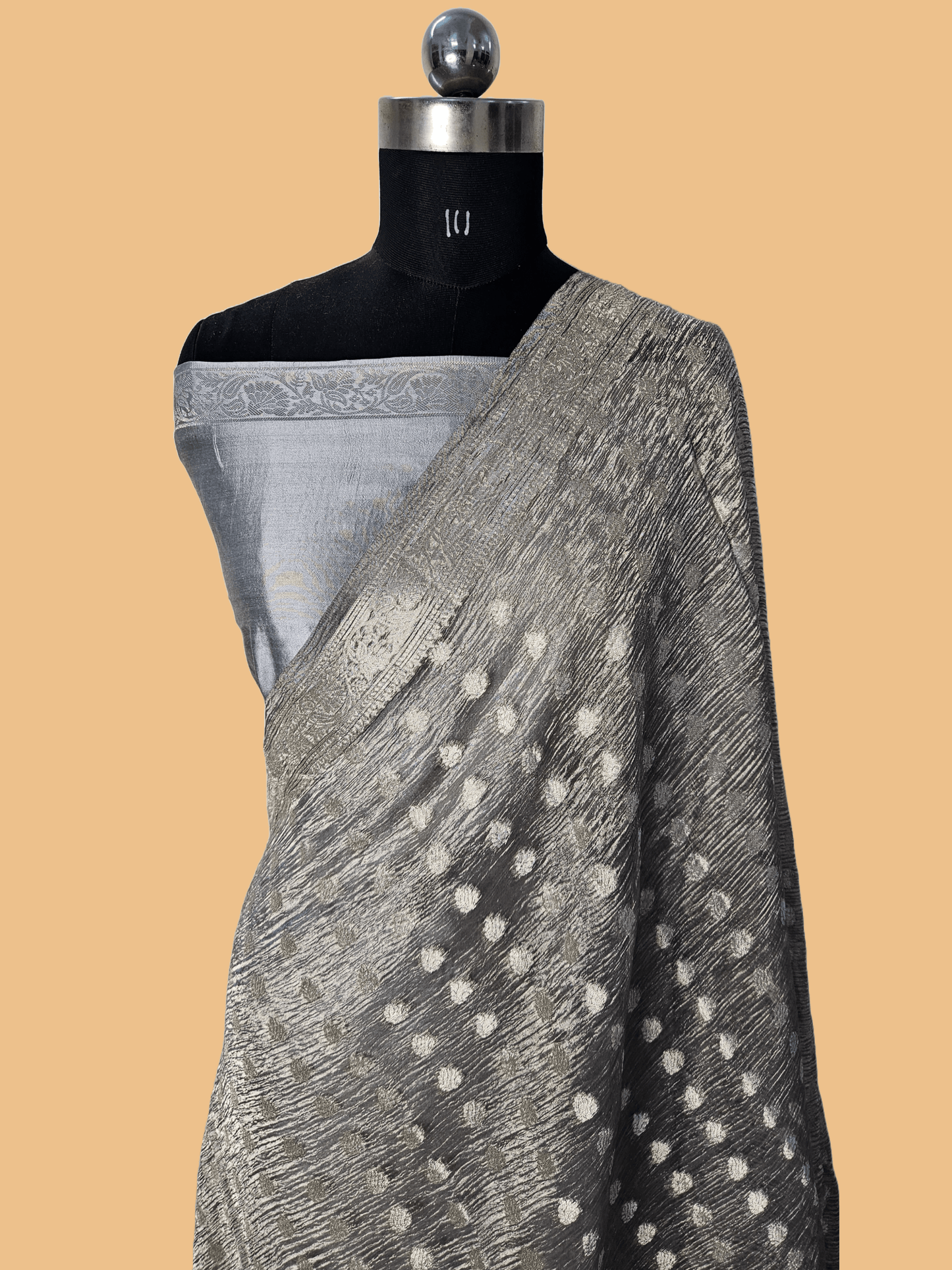 Pure Tissue Kora Banarasi Buti Saree With Silk Blouse in Grey