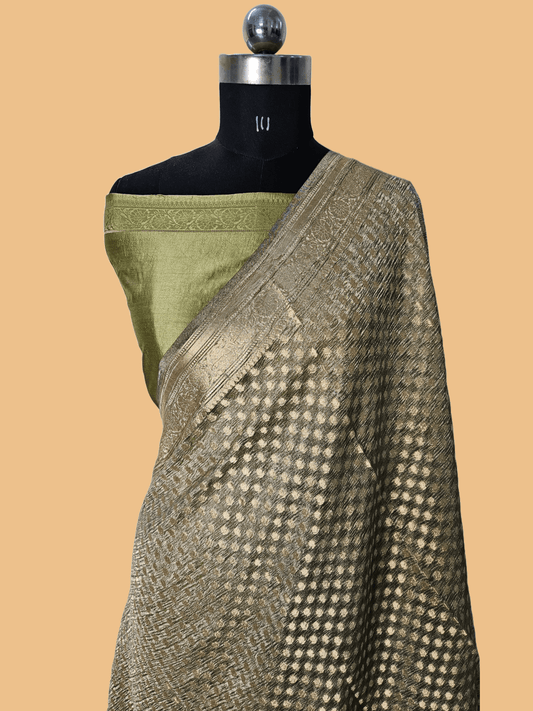 Pure Tissue Kora Banarasi Buti Saree With Silk Blouse in Green