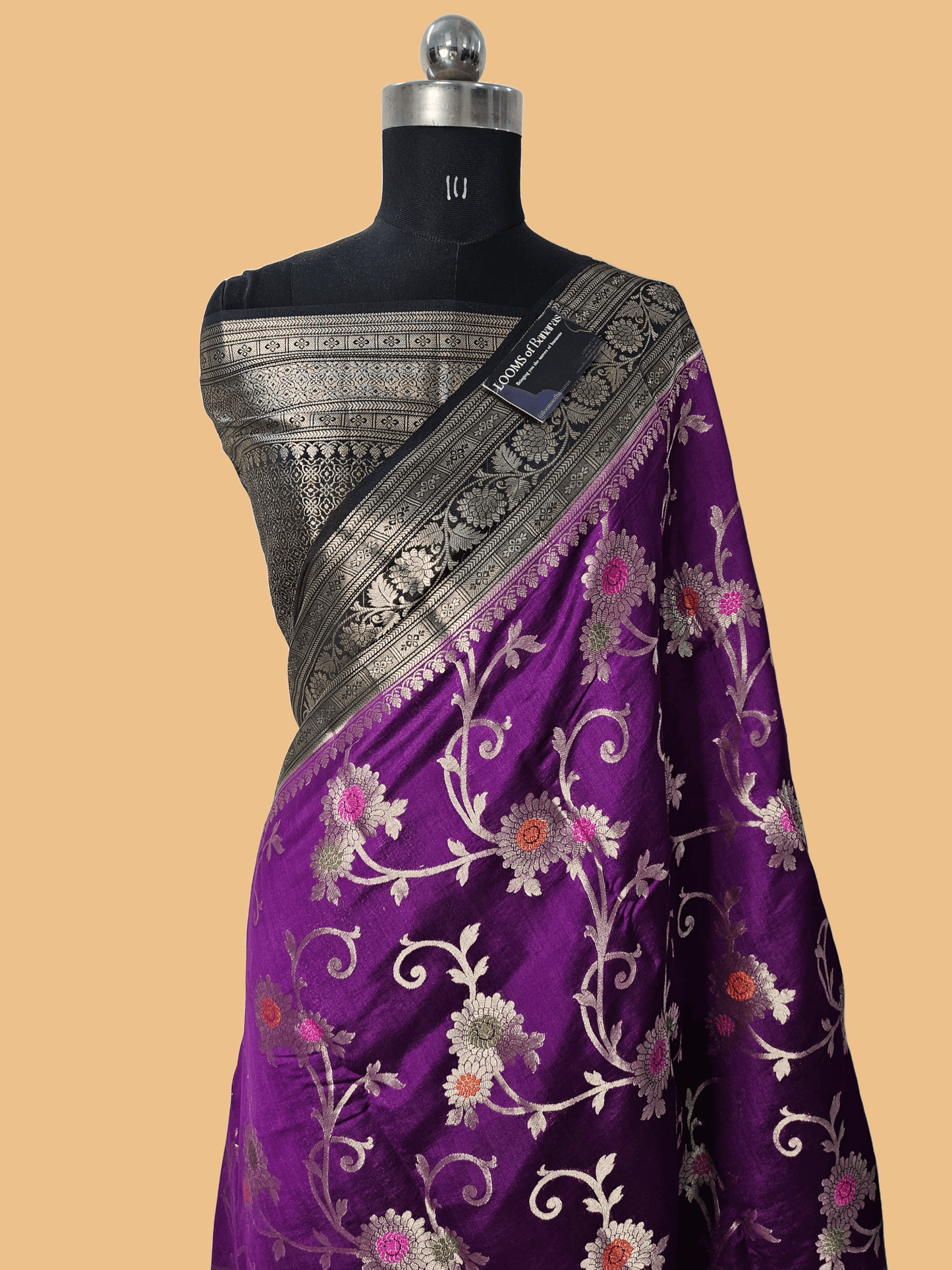 Pure Chiniya Silk Banarasi Alfi Meena Contrast Saree in Purple