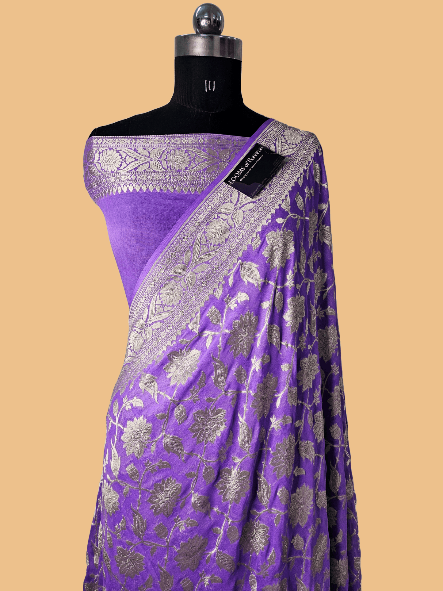 Pure Georgette Banarasi Saree weaving faux jaal watergold zari in Lavender