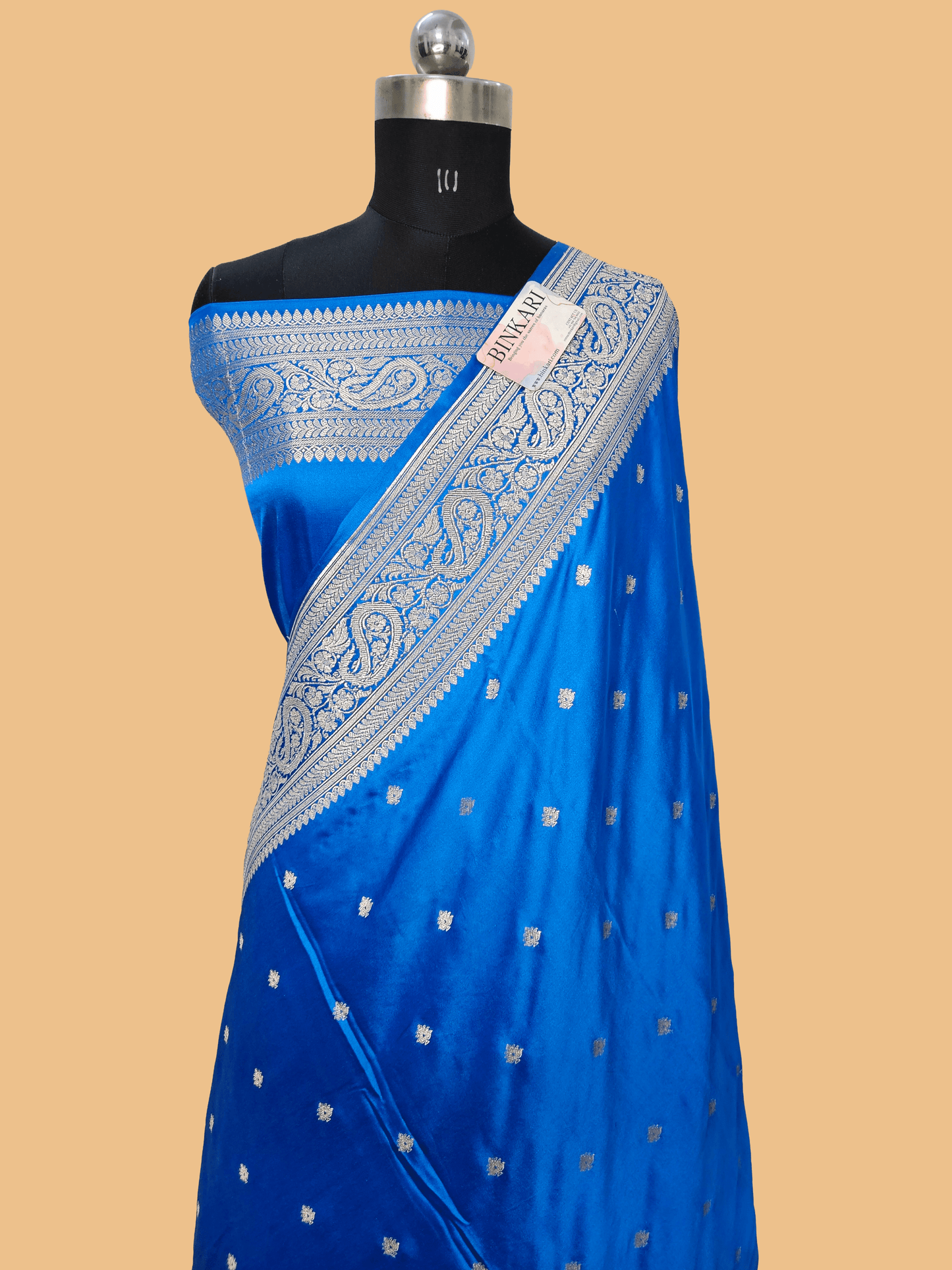Mashru satin sky blue dot buti banarasi saree