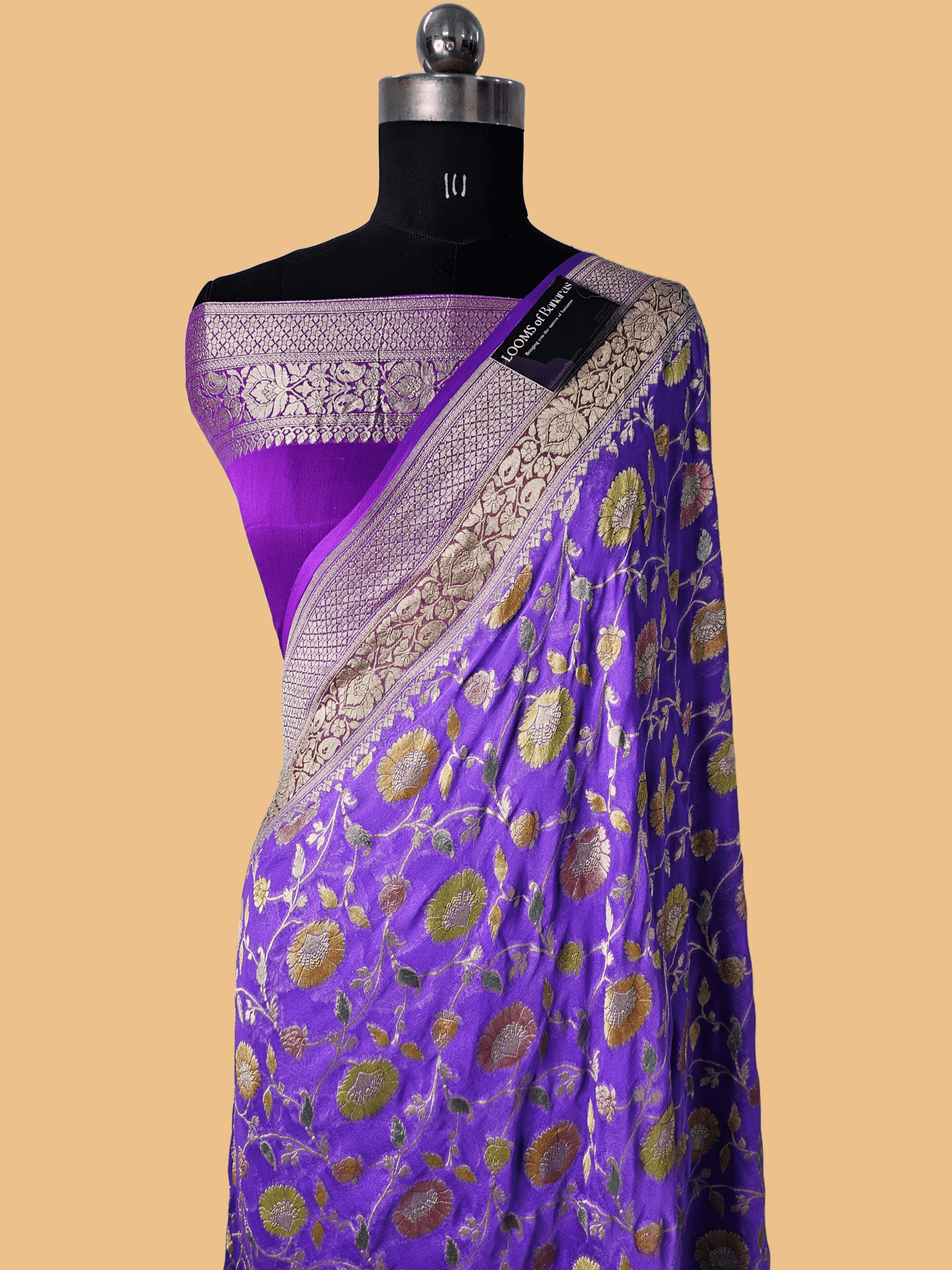 Pure Georgette Meena Hand Brush Work Banarasi Saree in Purple