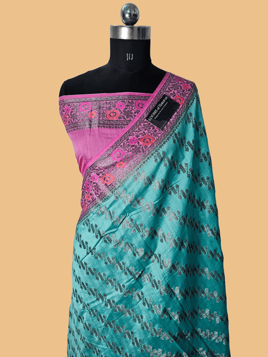 Pure Chiniya Silk Jaal Weaving Banarasi Saree in Contrast Blue