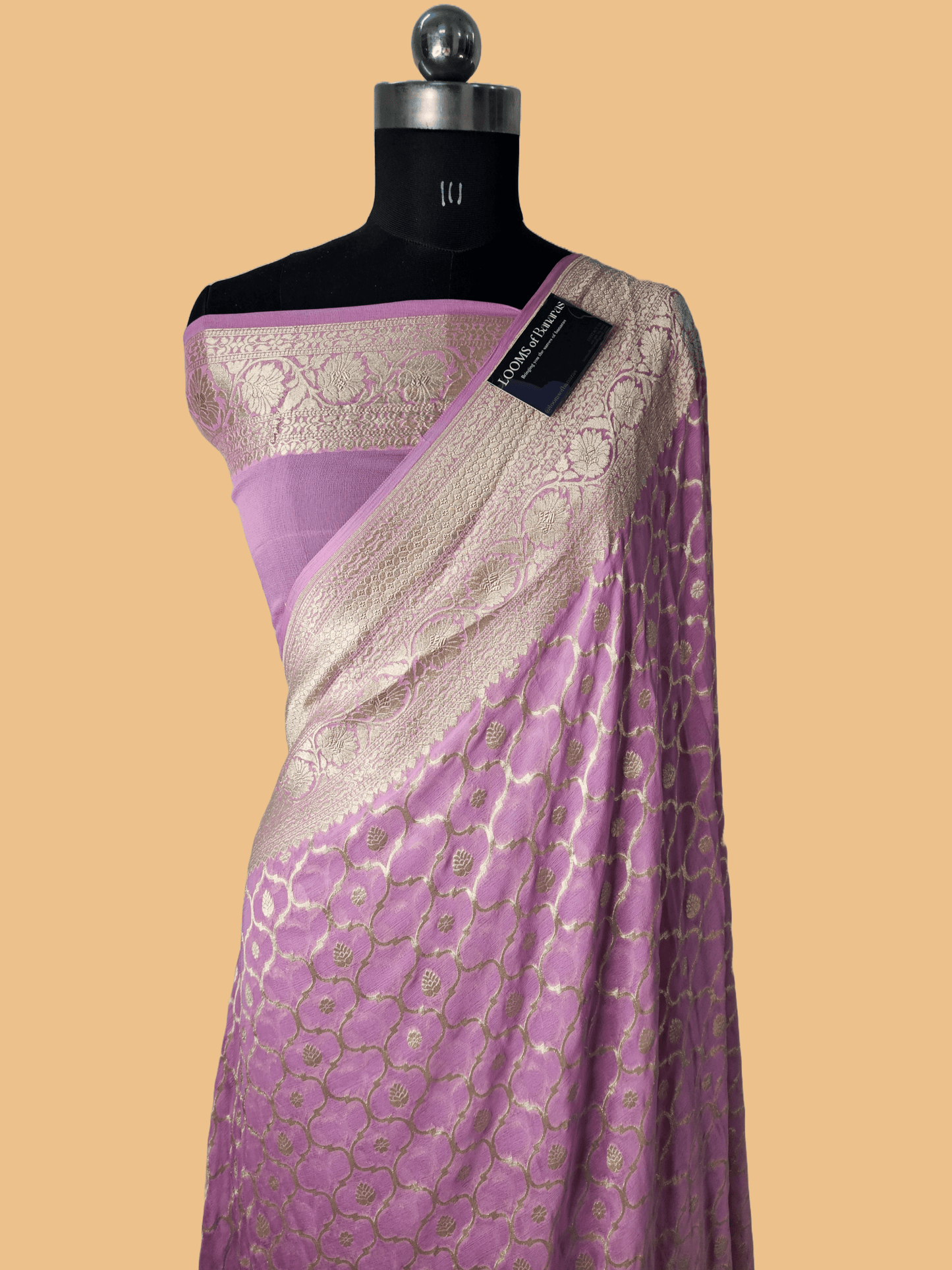 Pure Georgette Banarasi Saree weaving faux jaal watergold zari in Dusty Pink