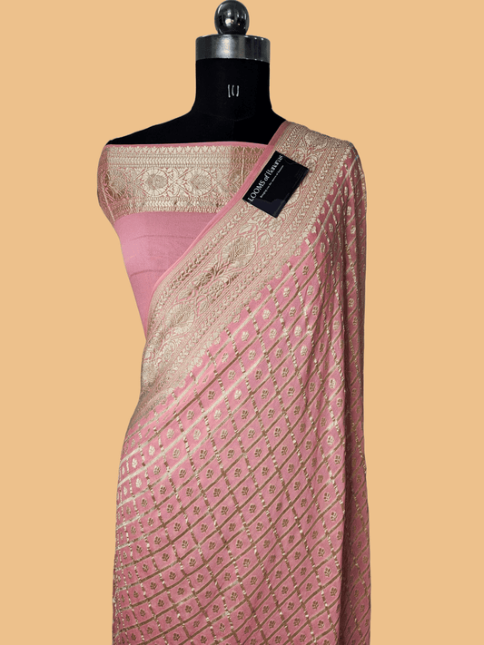 Pure Georgette Jungla Weaving Banarasi Saree in peach