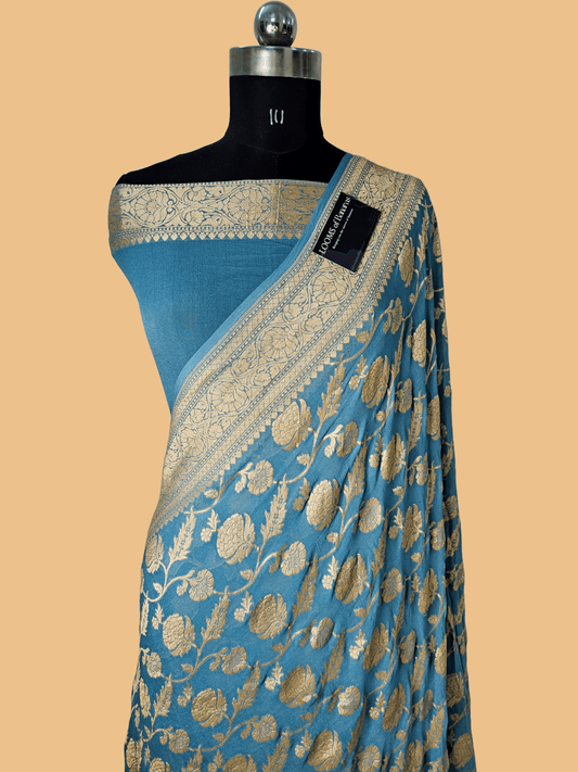 Pure Georgette Jungla Faux Nimzari Banarasi Saree in Powdered Blue