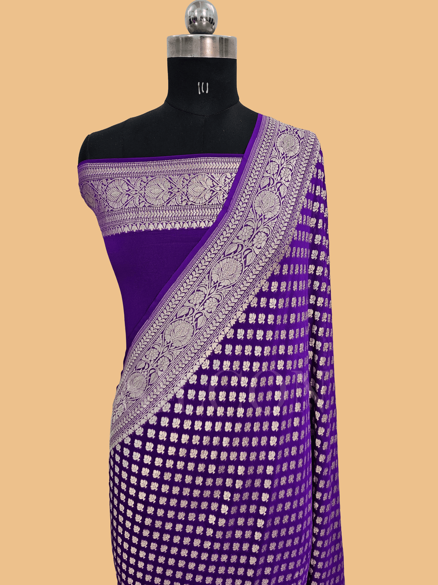pure georgette silk buti woven tested zari banarasi saree in Purple