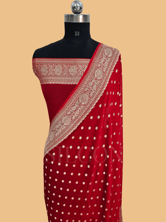 pure georgette silk buti woven tested zari banarasi saree in