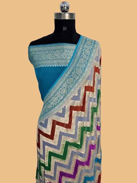 pure georgette silk banarasi handbrush work woven tested zari saree