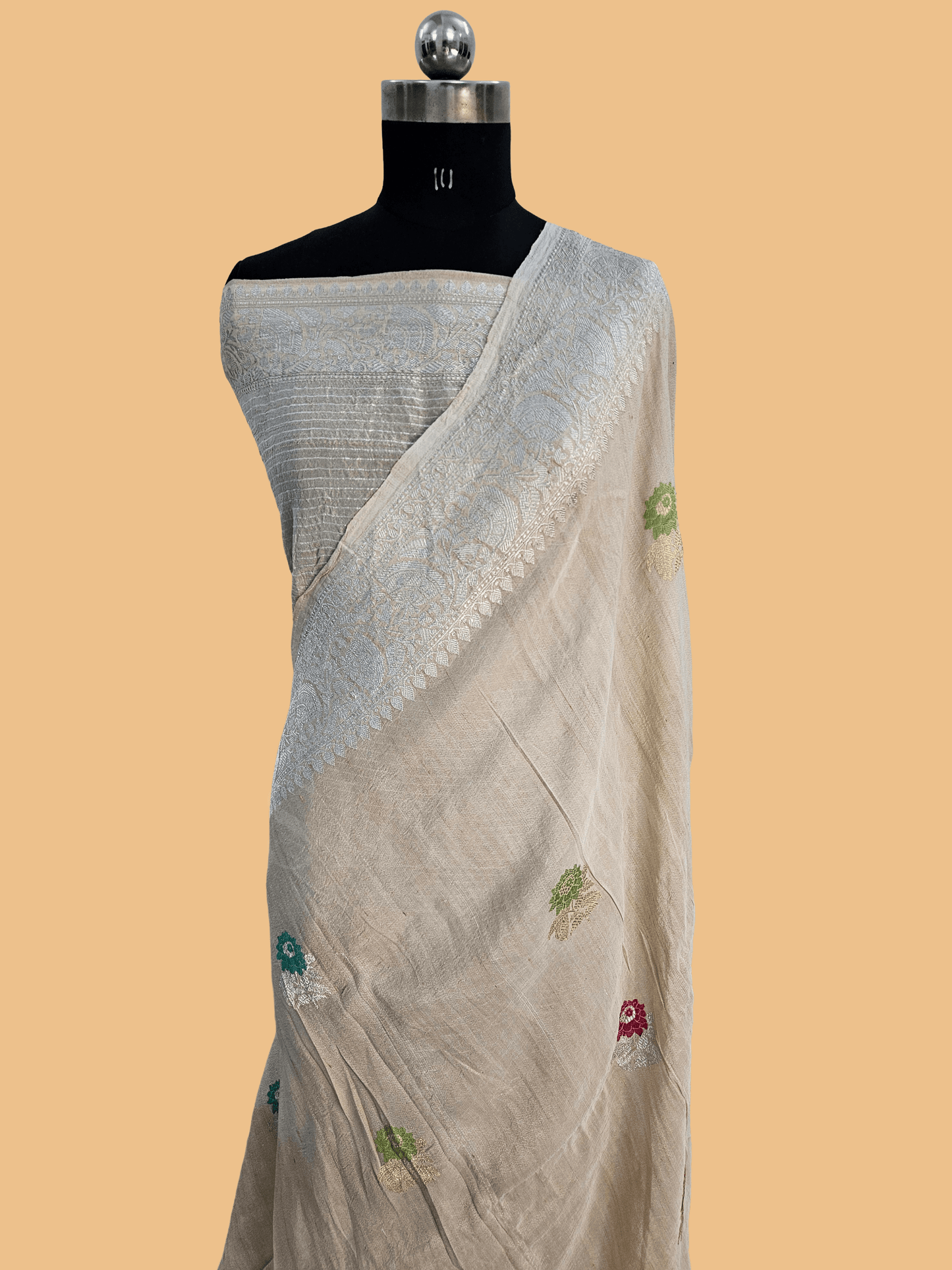 pure tussar silk handloom banarasi meena woven saree in Natural tussar